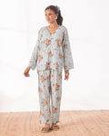 Buy Sajiero Linen Pajama Suit with Scrunchie - Rose Mist in Pakistan