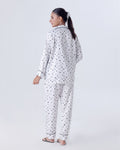 Buy Sajiero Silk Pajama Suit with Scrunchie - Black Hearts in Pakistan