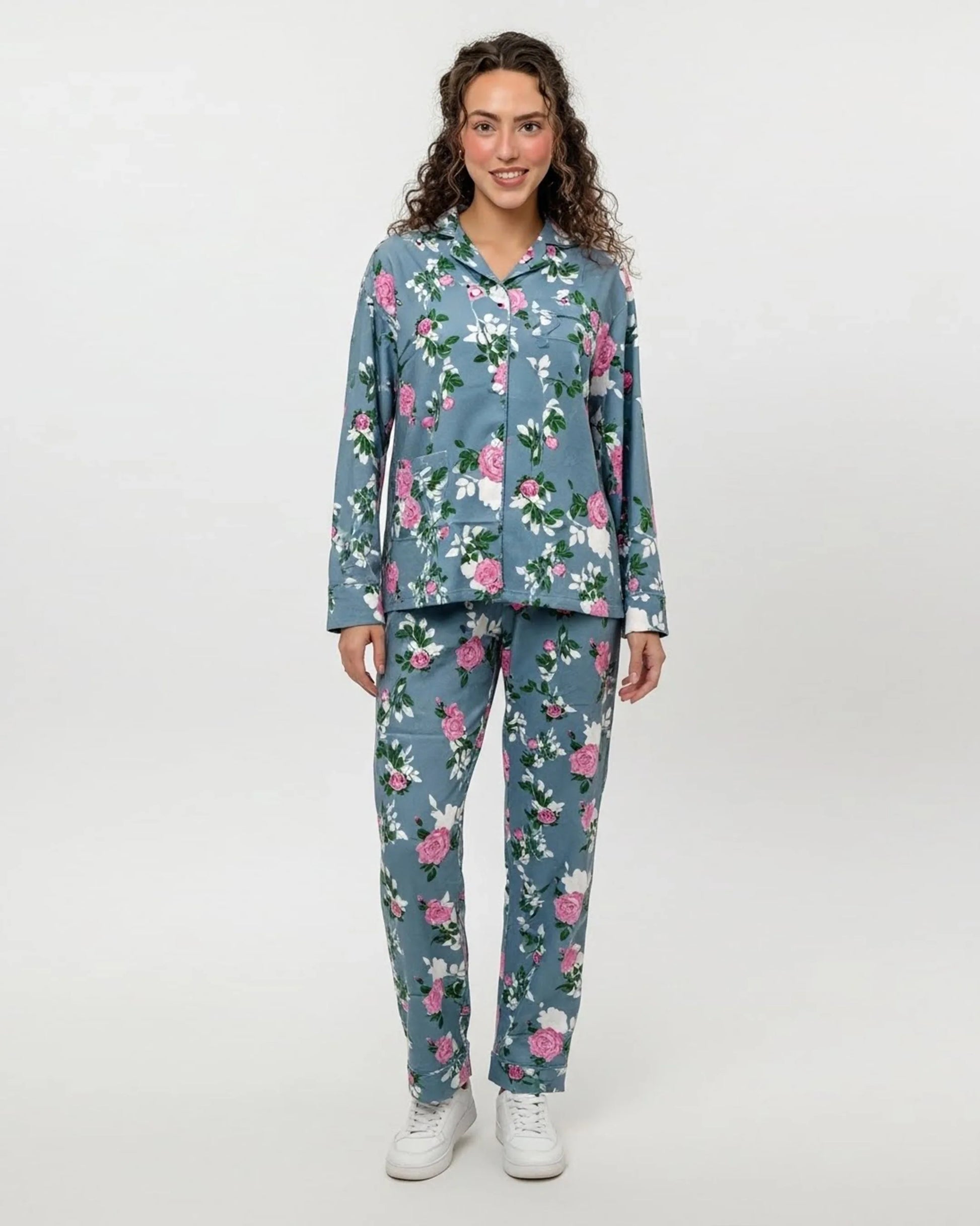 Buy Sajiero Linen Pajama Suit - Blue Rose in Pakistan