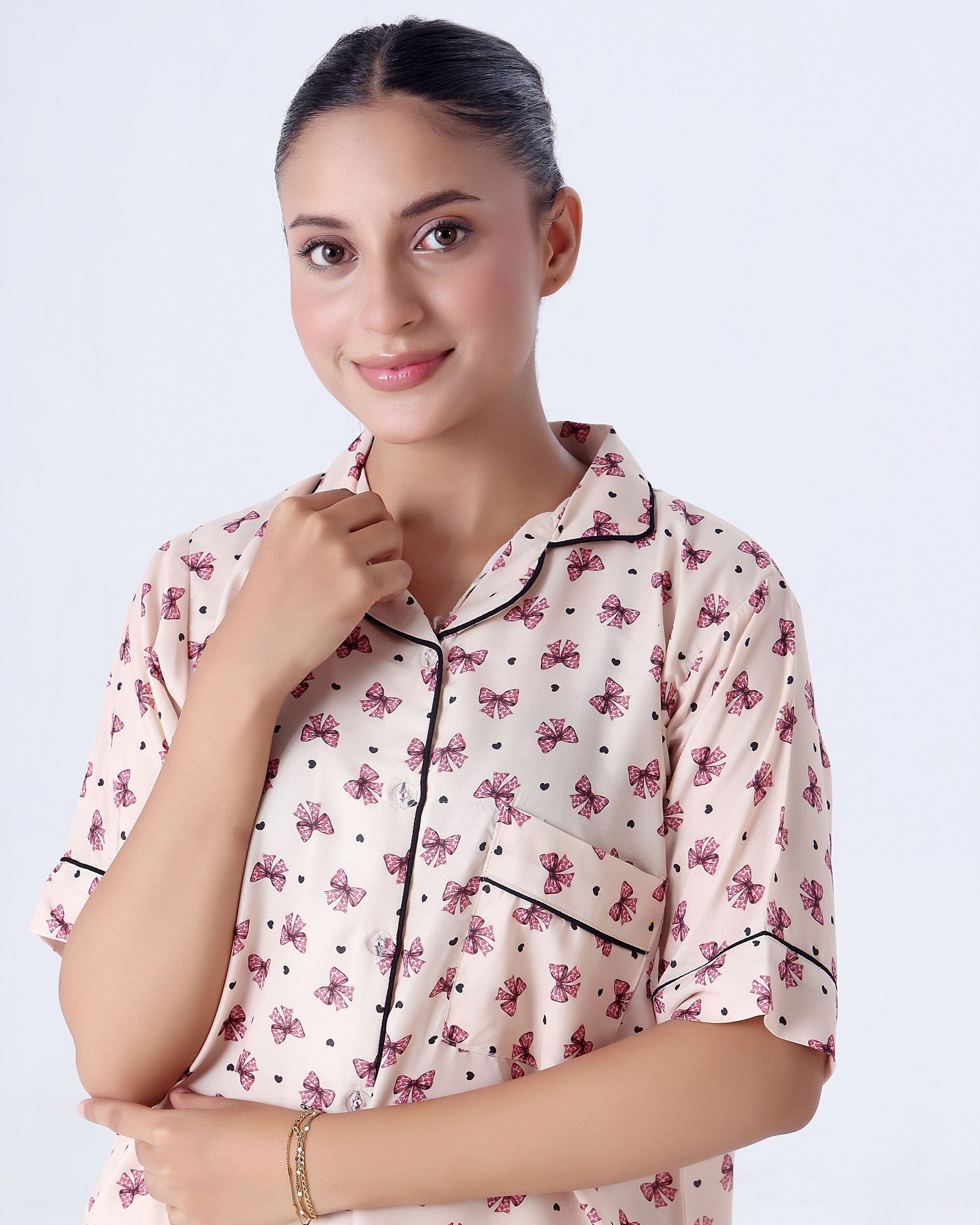 Buy Sajiero Summer Pajama Suit - Ribbon And hearts in Pakistan