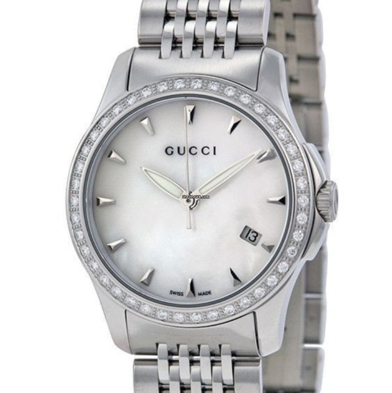 Buy Gucci G Timeless Mother of Pearl Dial with Diamonds Silver Steel Strap Watch for Women - YA126506 in Pakistan