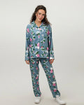 Buy Sajiero Linen Pajama Suit - Blue Rose in Pakistan