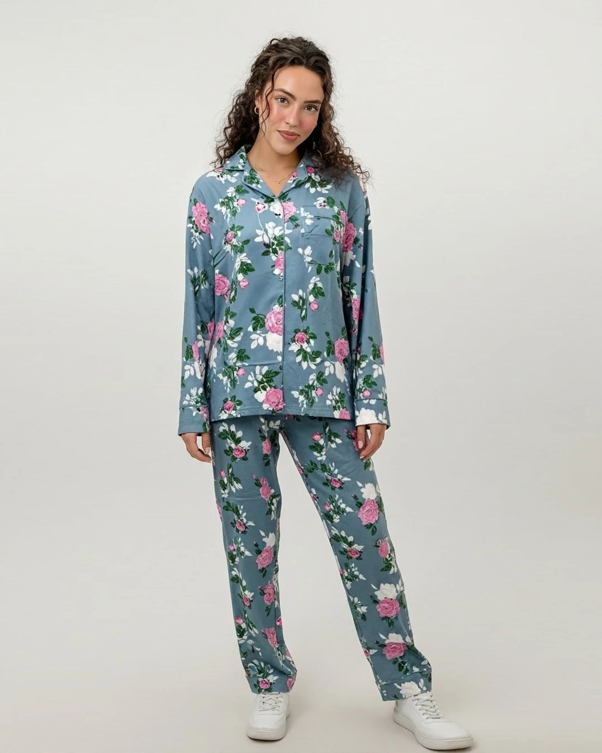 Buy Sajiero Linen Pajama Suit - Blue Rose in Pakistan