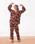 Buy Sajiero Linen Pajama Suit with Scrunchie - Crimson Petal in Pakistan
