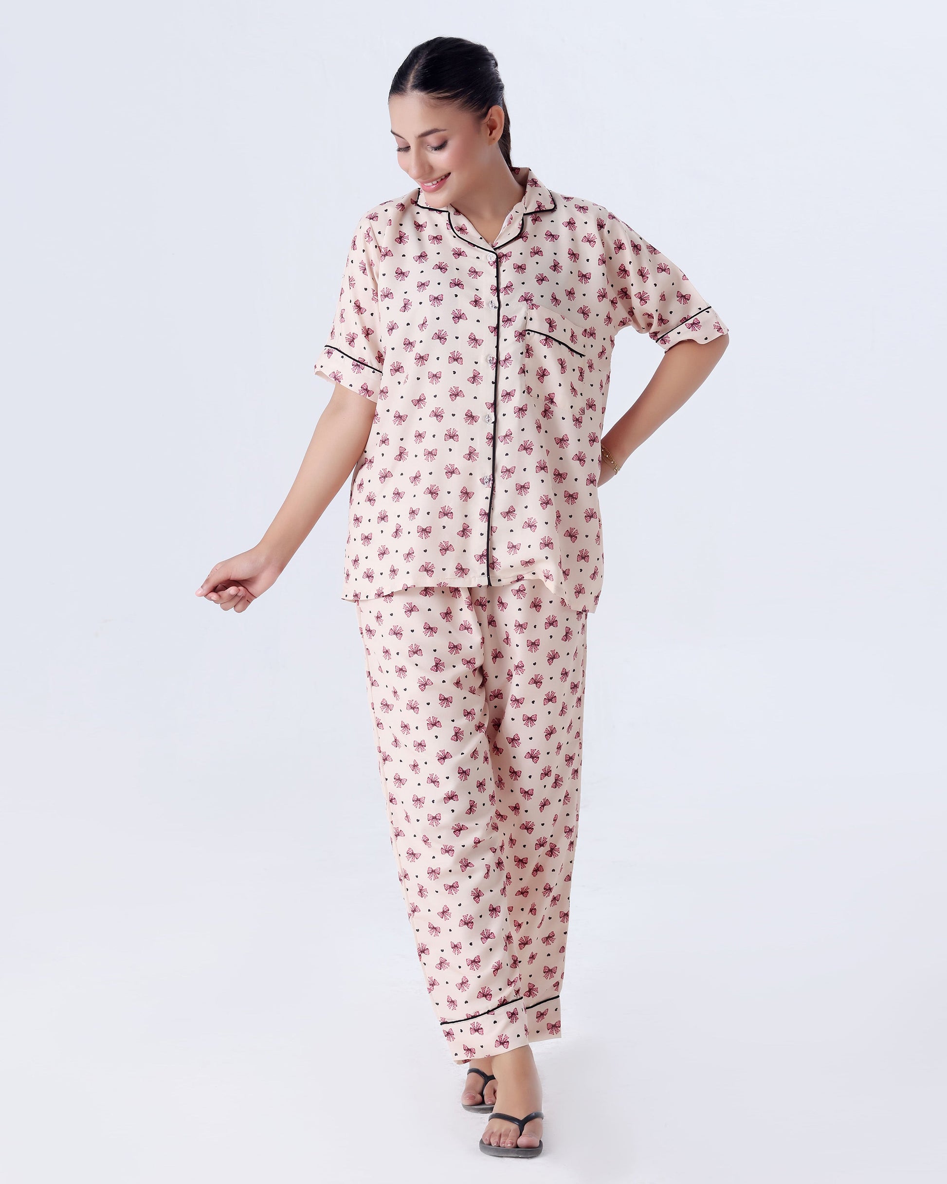 Buy Sajiero Summer Pajama Suit - Ribbon And hearts in Pakistan