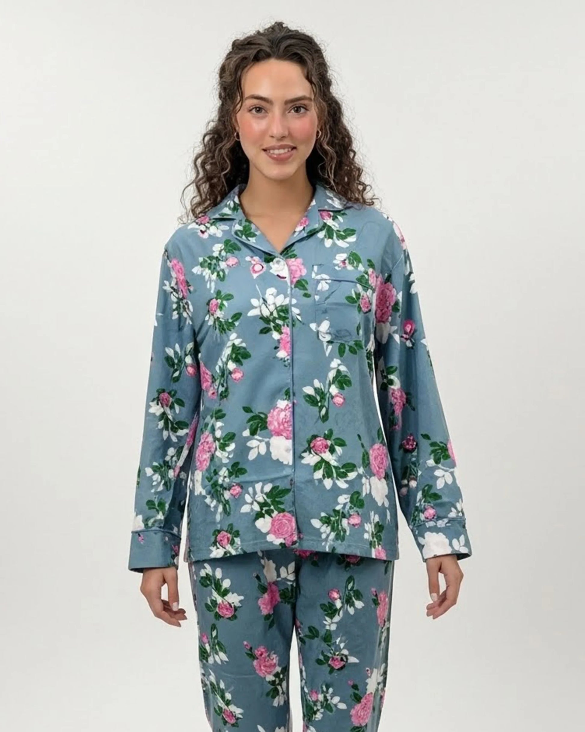 Buy Sajiero Linen Pajama Suit - Blue Rose in Pakistan