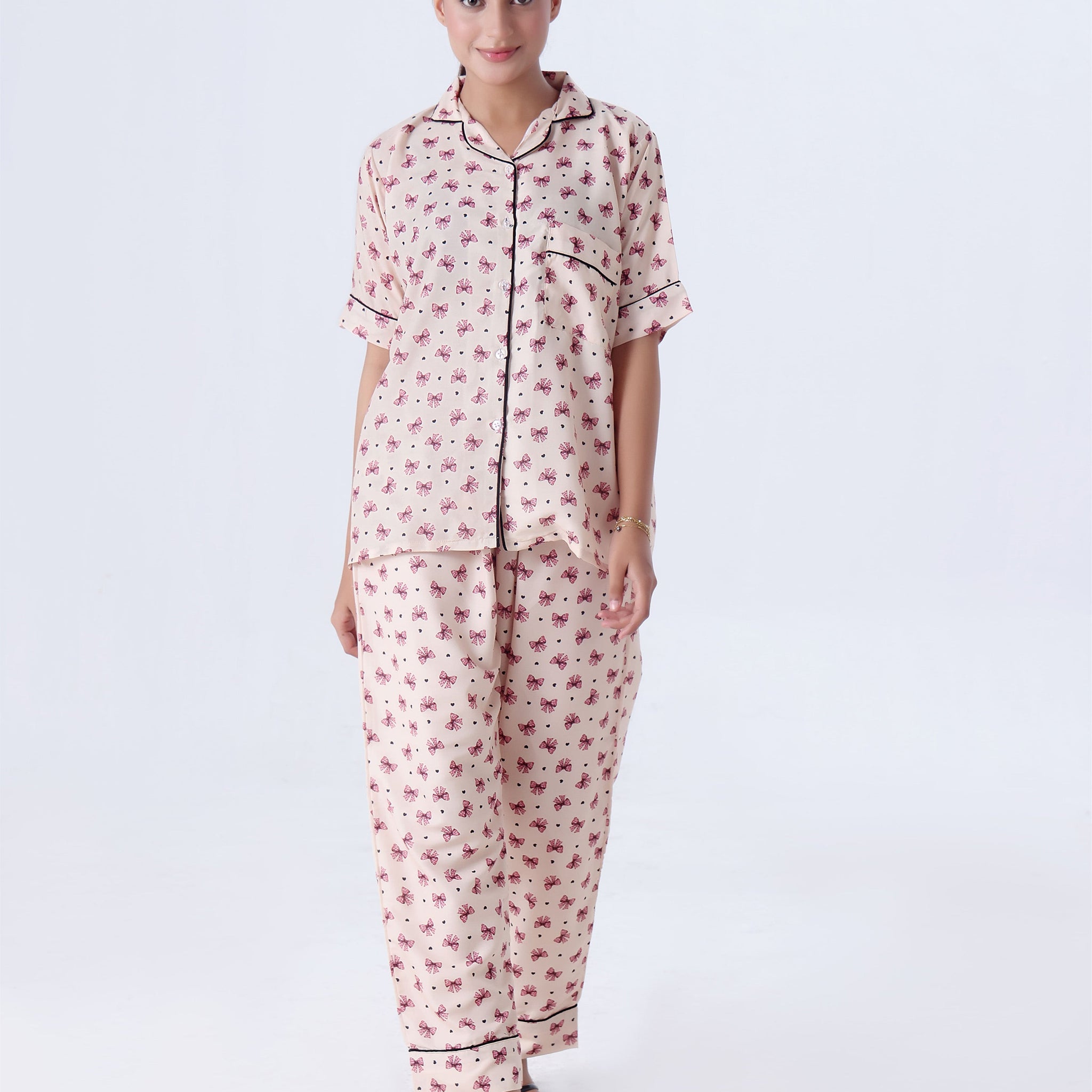 Buy Sajiero Summer Pajama Suit - Ribbon And hearts in Pakistan