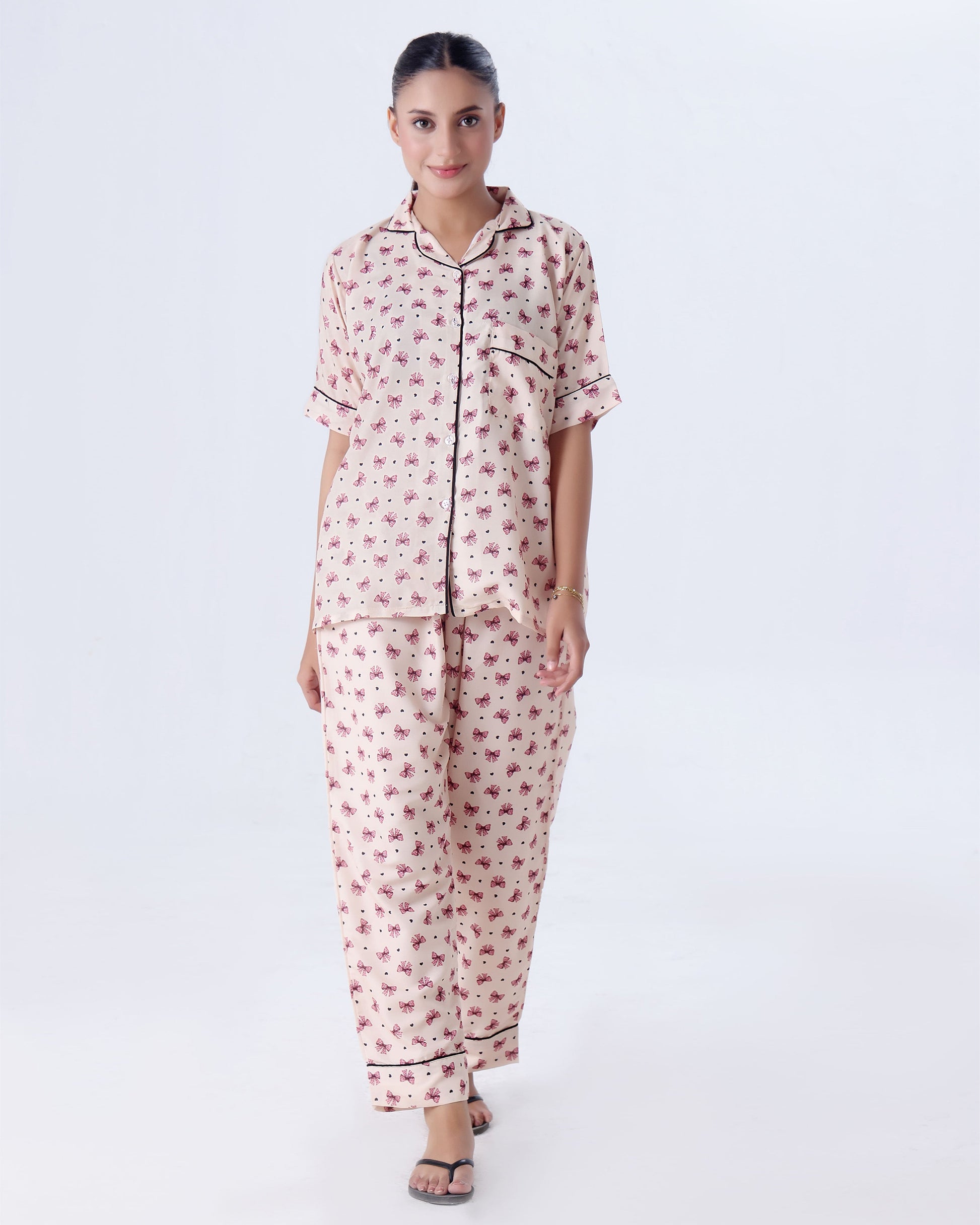 Buy Sajiero Summer Pajama Suit - Ribbon And hearts in Pakistan