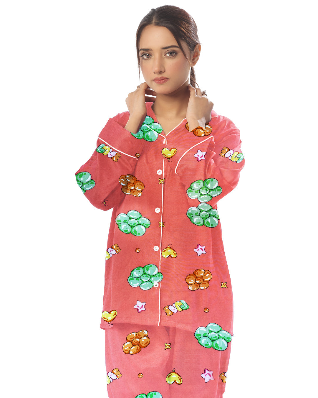 Buy Sajiero Linen Pajama Suit with Scrunchie - Peach Bliss in Pakistan