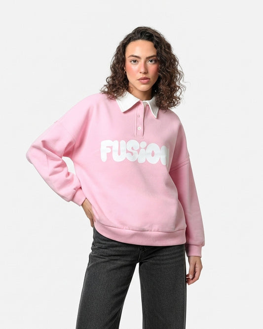 Buy Sajiero Fleece Polo Style Sweatshirt - FUSION - Pink in Pakistan