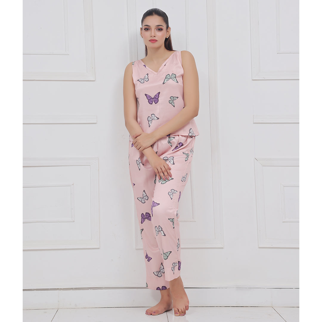 Buy Sajiero Silk Sleeveless Pj Suit - Dreamy Butterfly in Pakistan