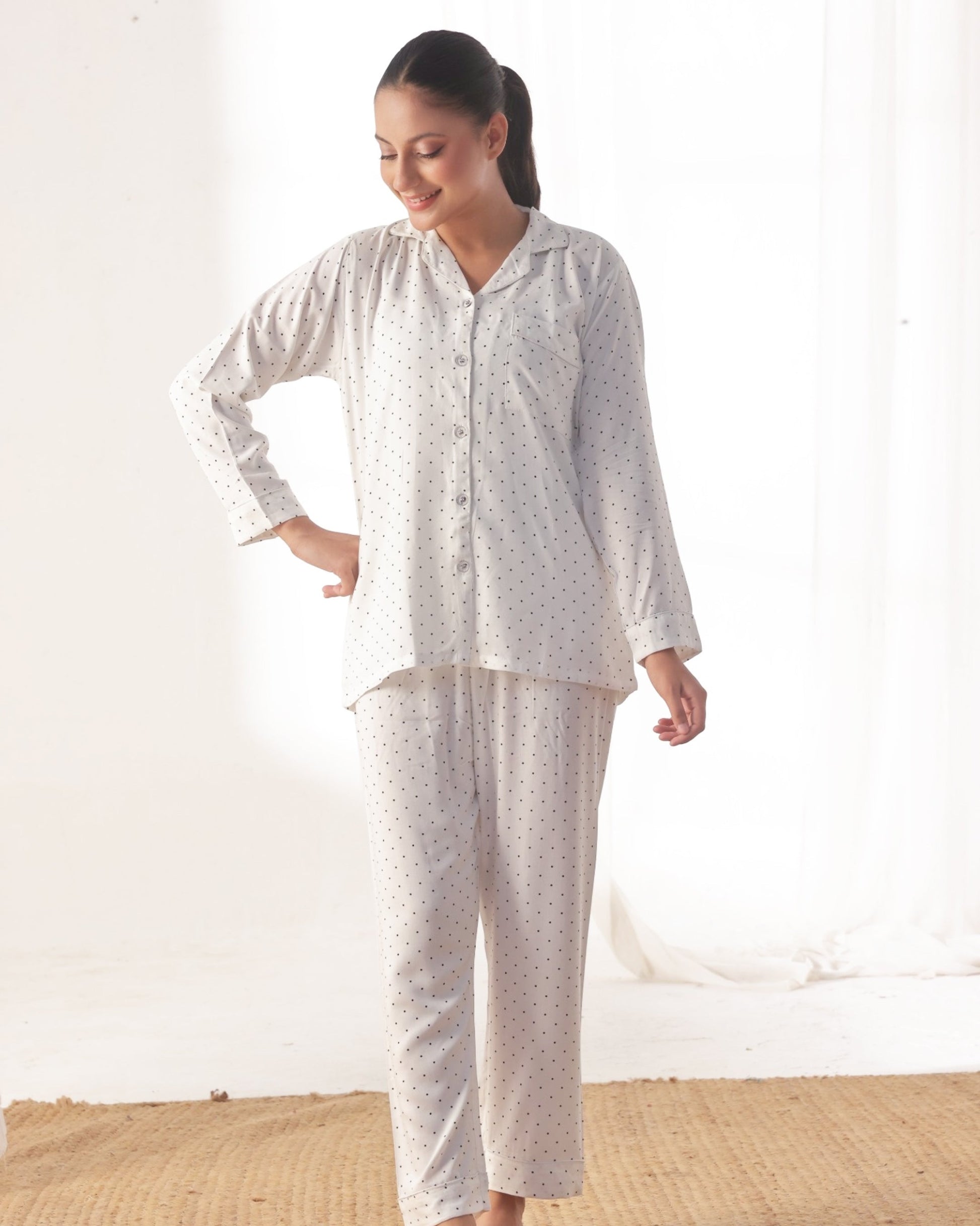 Buy Sajiero Linen Pajama Suit - SoftDot Sheer in Pakistan