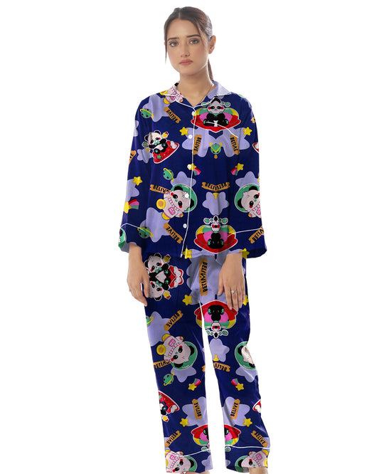 Buy Sajiero Linen Pajama Suit with Scrunchie - Starry Mood in Pakistan