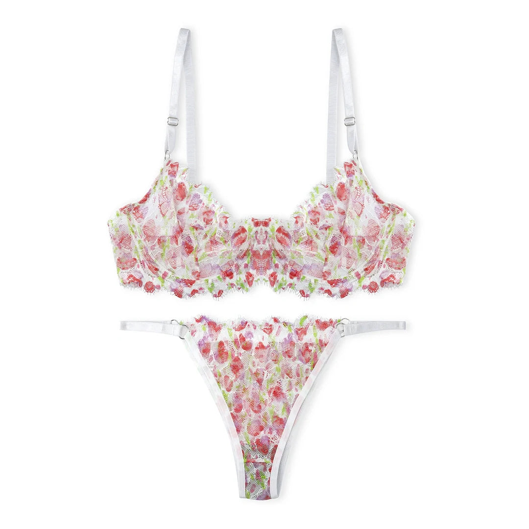 Buy White Floral Non Padded Bra and Panty Set in Pakistan