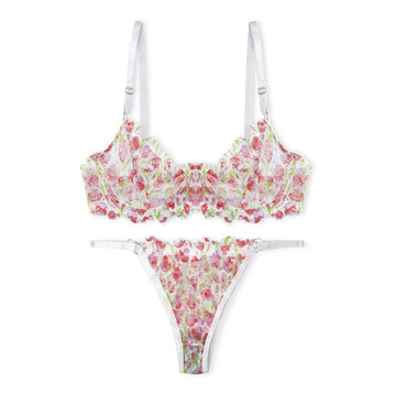 Buy White Floral Non Padded Bra and Panty Set in Pakistan