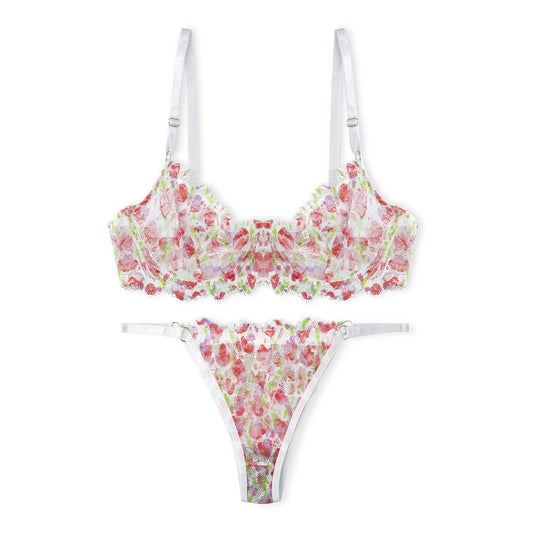 Buy White Floral Non Padded Bra and Panty Set in Pakistan