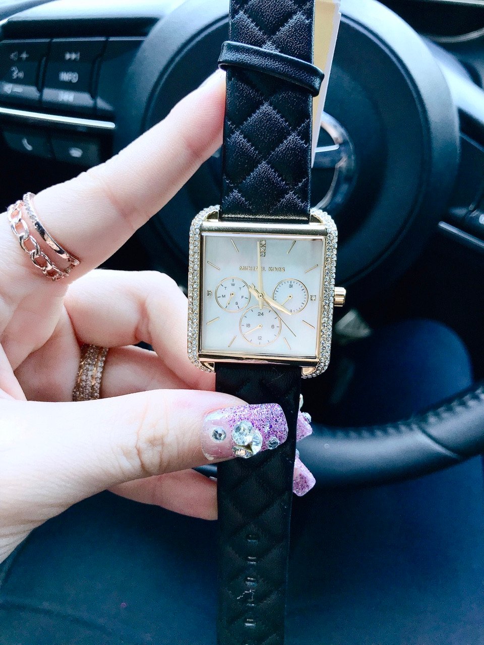 Buy Michael Kors Mother of Pearl Dial Black Leather Strap Watch for Women - Mk2769 in Pakistan