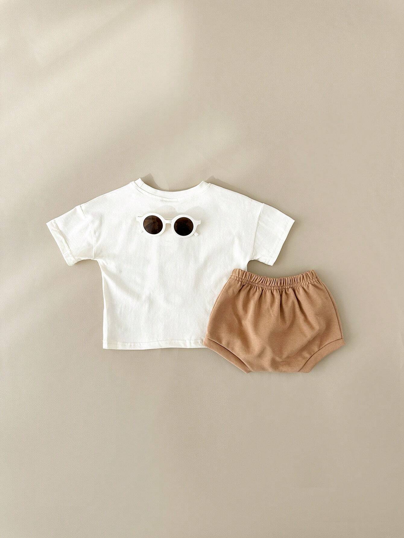 Buy SHEIN 2pcs/Set Baby Boy's Ice Cream Patch Short Sleeve T-Shirt And Shorts Set in Pakistan