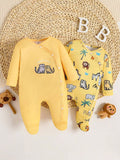 Buy SHEIN 2pcs/Set Infant/Toddler Boys Simple Cute Printed Snap Front Romper in Pakistan