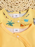 Buy SHEIN 2pcs/Set Infant/Toddler Boys Simple Cute Printed Snap Front Romper in Pakistan