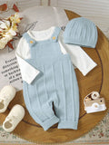Buy SHEIN 2pcs/Set Infant Fashionable Knitted Romper & Overalls Lightweight & Soft One-Piece Seamless Jumpsuit With Detachable Hat, Casual And Comfortable in Pakistan
