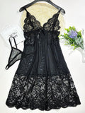 Buy SHEIN 2pcs/Set Lace Mesh Panel Bow Tie Thong & Slip Dress Set, Sexy Lingerie Gift For Halloween in Pakistan