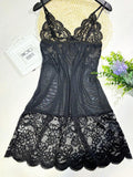 Buy SHEIN 2pcs/Set Lace Mesh Panel Bow Tie Thong & Slip Dress Set, Sexy Lingerie Gift For Halloween in Pakistan