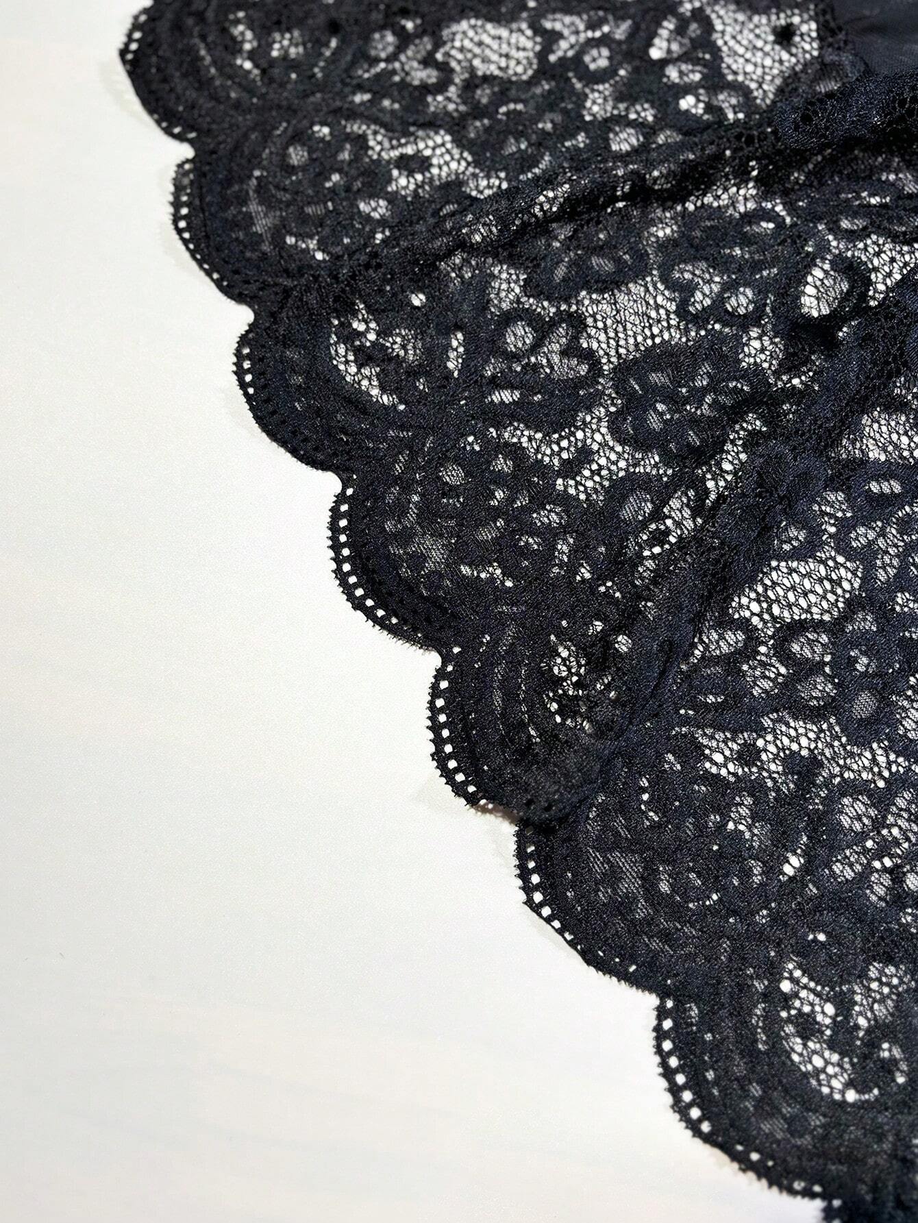 Buy SHEIN 2pcs/Set Lace Mesh Panel Bow Tie Thong & Slip Dress Set, Sexy Lingerie Gift For Halloween in Pakistan