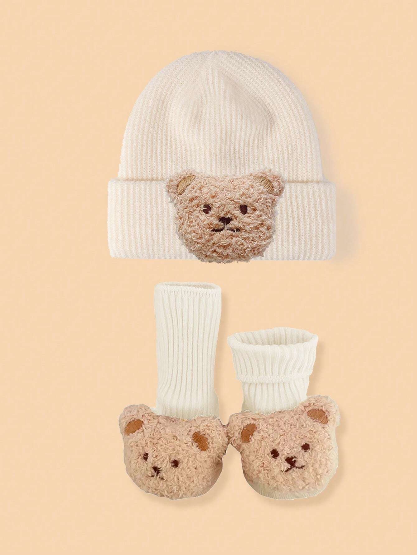 Buy SHEIN 2pcs Baby Bear Knit Hats And Socks, Soft And Warm For Boys And Girls Daily Use. in Pakistan