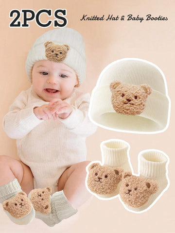 Buy SHEIN 2pcs Baby Bear Knit Hats And Socks, Soft And Warm For Boys And Girls Daily Use. in Pakistan