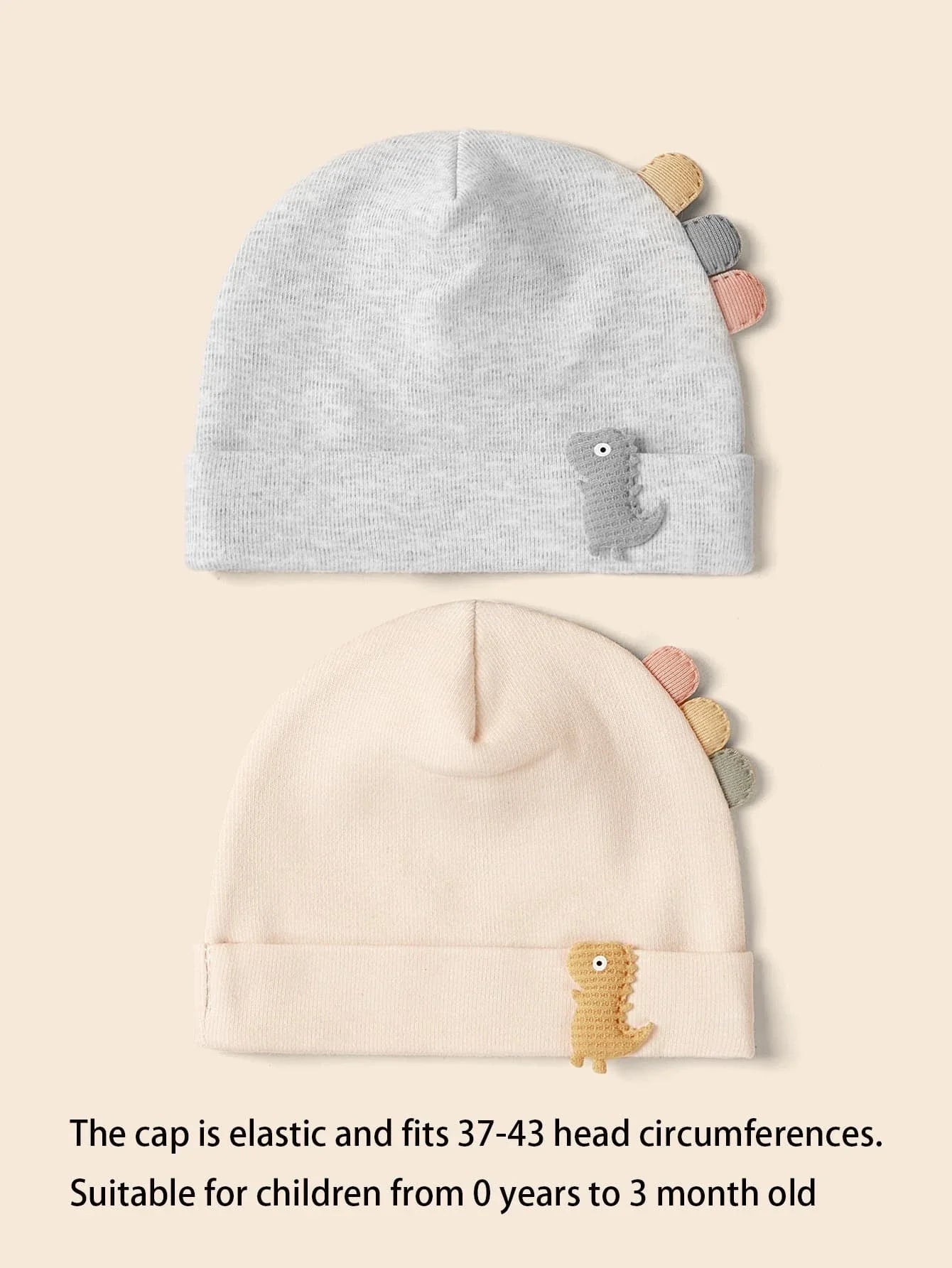 Buy SHEIN 2pcs Baby Cartoon Dinosaur Patched Beanie in Pakistan