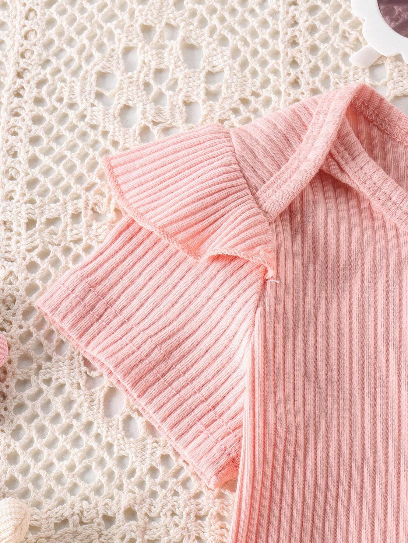 Buy 2pcs Baby Girls' Cute Short Sleeve Ruffle Bodysuit And Flower Print Overalls Set in Pakistan