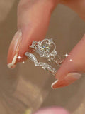 Buy SHEIN 2pcs Luxury Crown Princess Simulated Moissanite Ring Set in Pakistan