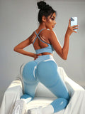 Buy SHEIN 2pcs Seamless High Stretch Yoga Set Tracksuit Gym Set Crisscross Back Cami Hip-hugging Tummy Control Leggings in Pakistan