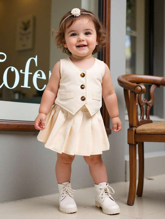 Buy SHEIN 2pcs/Set Baby Girls Summer Sleeveless Top And Skirt Set in Pakistan