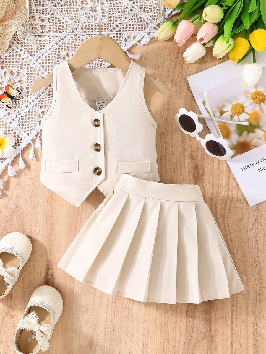 Buy SHEIN 2pcs/Set Baby Girls Summer Sleeveless Top And Skirt Set in Pakistan