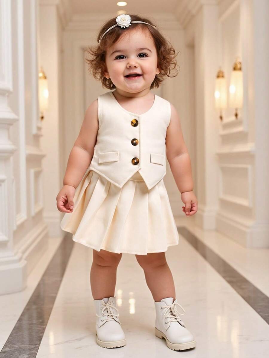 Buy SHEIN 2pcs/Set Baby Girls Summer Sleeveless Top And Skirt Set in Pakistan