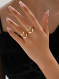 Buy SHEIN 2pcs/Set Simple Double Layered Letter V Shaped Open Ring For Women in Pakistan