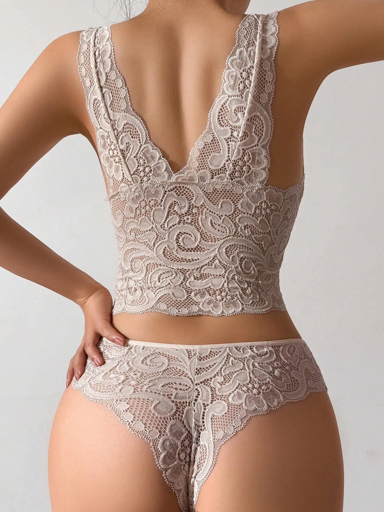 Buy SHEIN 2pcs Women Romantic Lace Comfortable & Elegant Lingerie Set in Pakistan