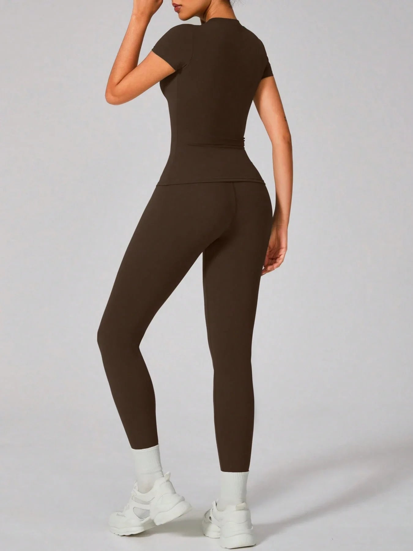 Buy SHEIN 2pcs Women Soft Moisture Wicking Crew Neck Short Sleeve Top And Elastic Yoga Sports Pants in Pakistan