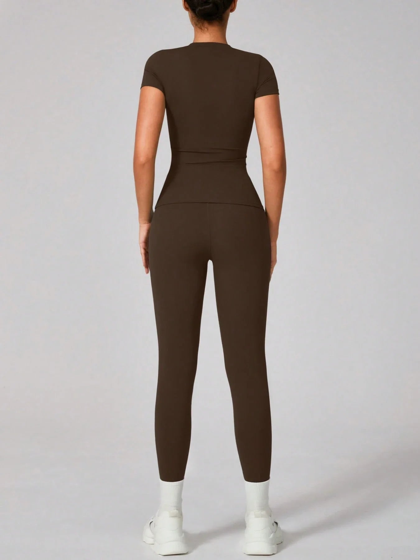 Buy SHEIN 2pcs Women Soft Moisture Wicking Crew Neck Short Sleeve Top And Elastic Yoga Sports Pants in Pakistan