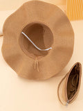 Buy SHEIN 2pcs Women's Khaki Colored Beach Set Including Wavy Bowknot Sun Hat And Crossbody Woven Bag, Suitable For Holiday Travel in Pakistan