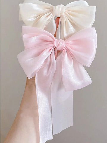 Buy SHEIN 2pcs Women's Super Fairy Mesh Ruffle Bow Hair Clips, Back Head High-Grade Hair Accessories, Sweet Romantic Design And Unique Style, Suitable For Daily Use Cute in Pakistan