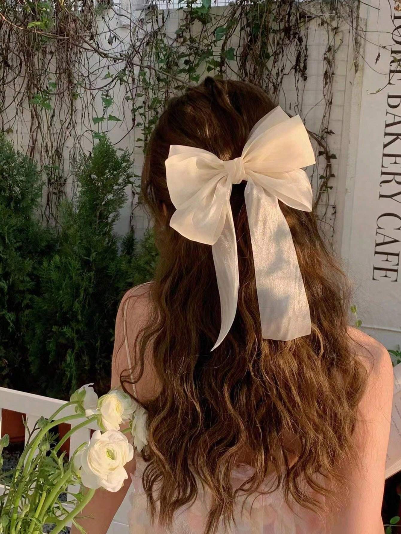 Buy SHEIN 2pcs Women's Super Fairy Mesh Ruffle Bow Hair Clips, Back Head High-Grade Hair Accessories, Sweet Romantic Design And Unique Style, Suitable For Daily Use Cute in Pakistan