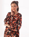 Buy Sajiero Linen Pajama Suit with Scrunchie - Crimson Petal in Pakistan