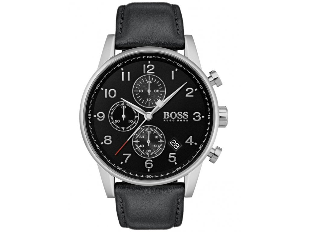 Buy Hugo Boss Navigator Black Dial Black Leather Strap Watch for Men - 1513678 in Pakistan