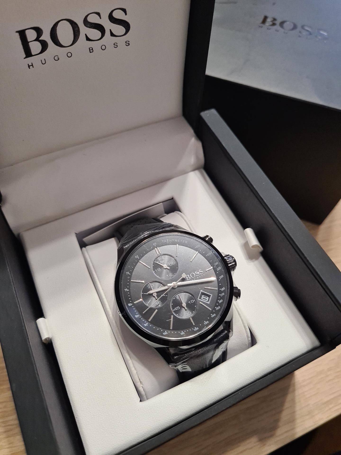 Buy Hugo Boss Mens Chronograph Quartz Leather Strap Black Dial 44mm Watch - 1513474 in Pakistan