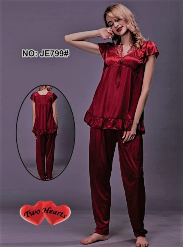 Buy Sajiero Two Hearts 100% Silk Pajama Suit in Pakistan