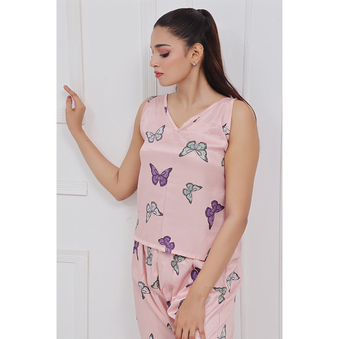 Buy Sajiero Silk Sleeveless Pj Suit - Dreamy Butterfly in Pakistan