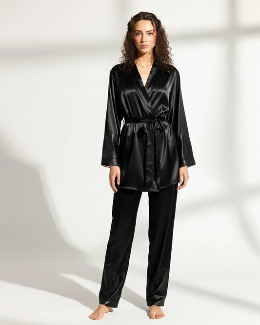 Buy Sajiero Silk PJ Set - Silk Lounge - Black in Pakistan
